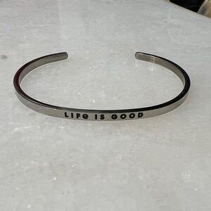 Mantraband Life Is Good Stainless Steel Cuff Bracelet Silver Minimalist Inspired